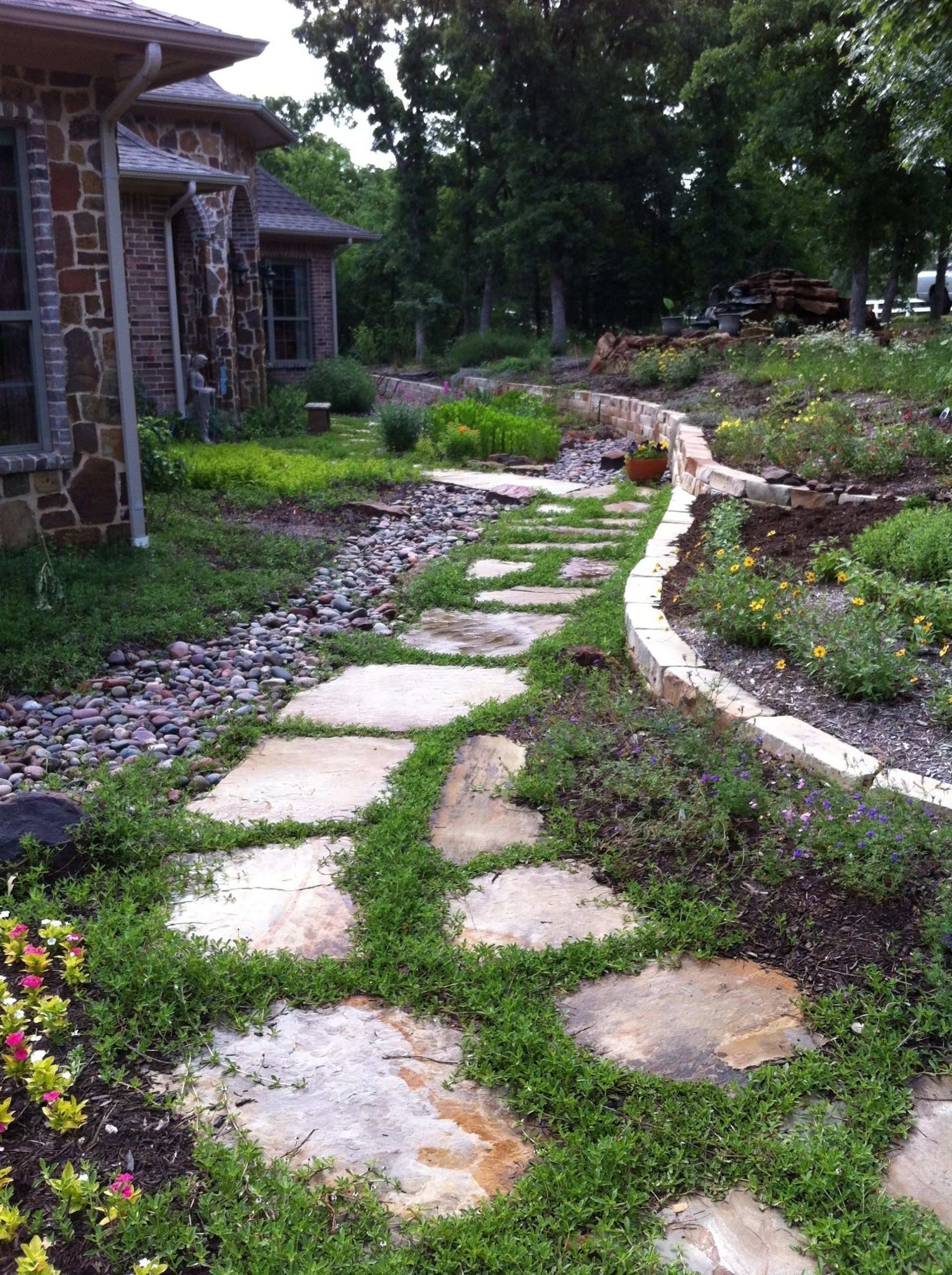 Flagstone stepping-stone path through a planted bed