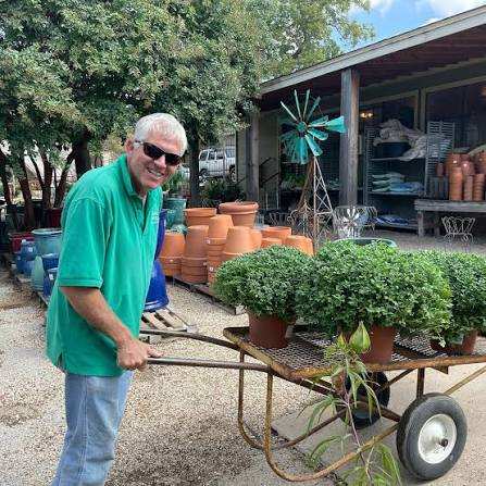 Ted with a cart of plants